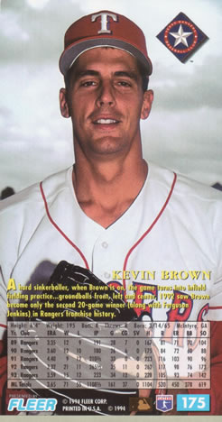 1994 Fleer Extra Bases #175 Kevin Brown Back