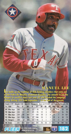 1994 Fleer Extra Bases #182 Manuel Lee Back