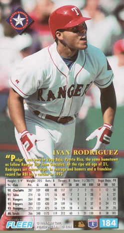 1994 Fleer Extra Bases #184 Ivan Rodriguez Back