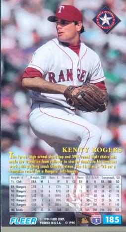 1994 Fleer Extra Bases #185 Kenny Rogers Back