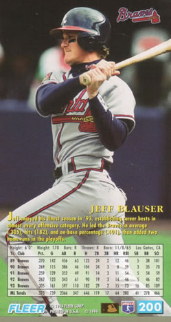 1994 Fleer Extra Bases #200 Jeff Blauser Back