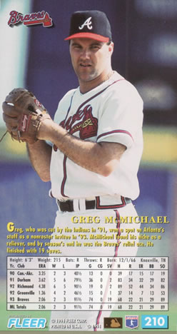 1994 Fleer Extra Bases #210 Greg McMichael Back