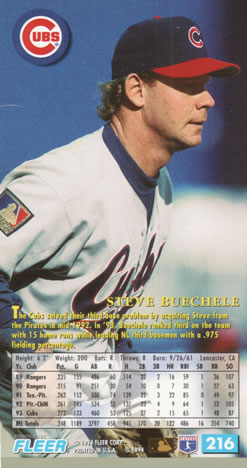 1994 Fleer Extra Bases #216 Steve Buechele Back