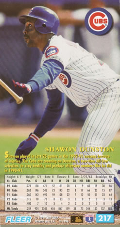 1994 Fleer Extra Bases #217 Shawon Dunston Back