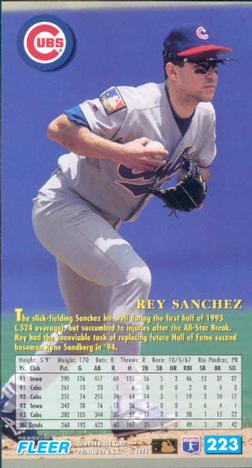 1994 Fleer Extra Bases #223 Rey Sanchez Back