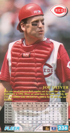 1994 Fleer Extra Bases #236 Joe Oliver Back