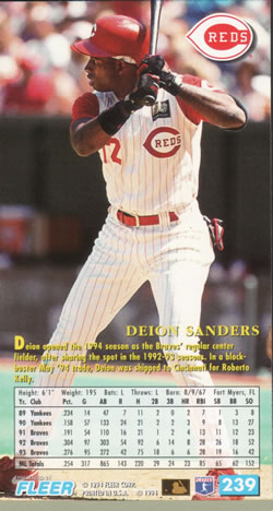 1994 Fleer Extra Bases #239 Deion Sanders Back