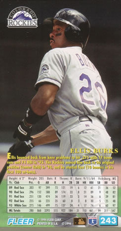 1994 Fleer Extra Bases #243 Ellis Burks Back