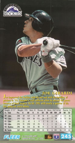 1994 Fleer Extra Bases #245 Joe Girardi Back