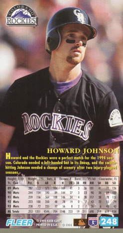 1994 Fleer Extra Bases #248 Howard Johnson Back