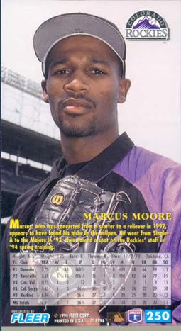 1994 Fleer Extra Bases #250 Marcus Moore Back