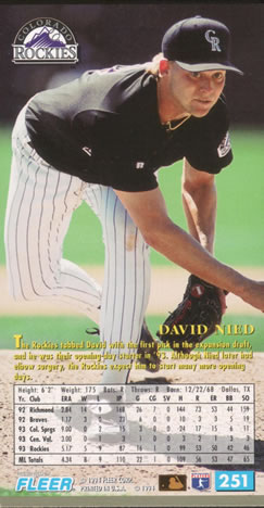 1994 Fleer Extra Bases #251 David Nied Back