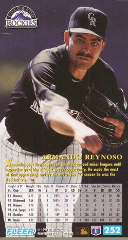 1994 Fleer Extra Bases #252 Armando Reynoso Back