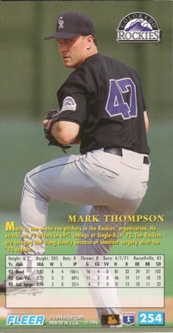 1994 Fleer Extra Bases #254 Mark Thompson Back