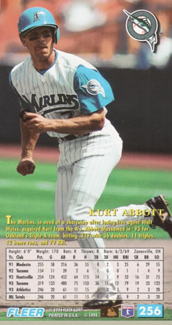 1994 Fleer Extra Bases #256 Kurt Abbott Back
