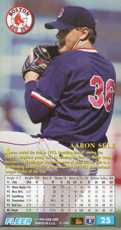 1994 Fleer Extra Bases #25 Aaron Sele Back