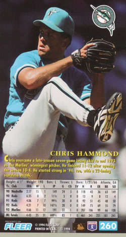 1994 Fleer Extra Bases #260 Chris Hammond Back