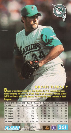 1994 Fleer Extra Bases #261 Bryan Harvey Back