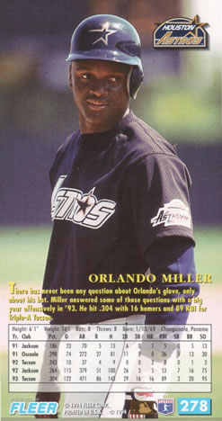 1994 Fleer Extra Bases #278 Orlando Miller Back