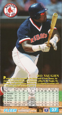 1994 Fleer Extra Bases #27 Mo Vaughn Back