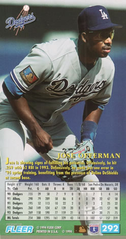 1994 Fleer Extra Bases #292 Jose Offerman Back