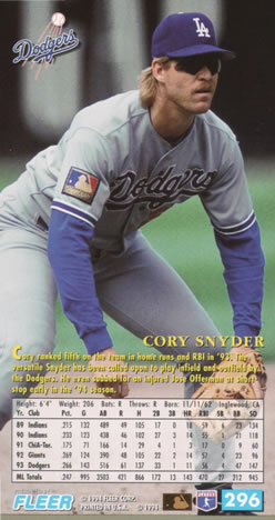 1994 Fleer Extra Bases #296 Cory Snyder Back