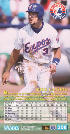 1994 Fleer Extra Bases #308 Mike Lansing Back