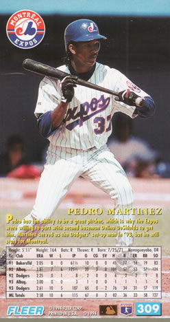 1994 Fleer Extra Bases #309 Pedro Martinez Back