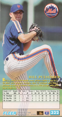 1994 Fleer Extra Bases #322 Bill Pulsipher Back