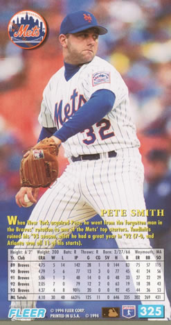 1994 Fleer Extra Bases #325 Pete Smith Back