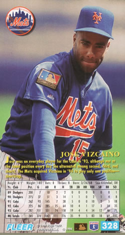 1994 Fleer Extra Bases #328 Jose Vizcaino Back