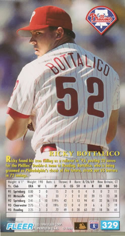 1994 Fleer Extra Bases #329 Ricky Bottalico Back