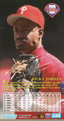 1994 Fleer Extra Bases #339 Ricky Jordan Back