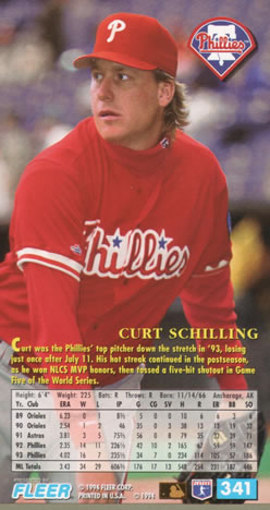 1994 Fleer Extra Bases #341 Curt Schilling Back