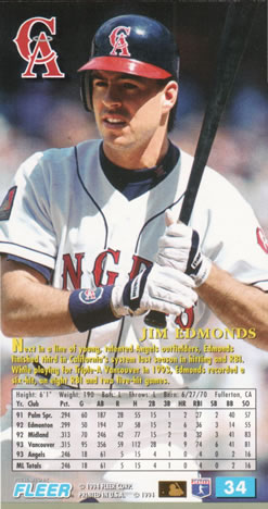 1994 Fleer Extra Bases #34 Jim Edmonds Back