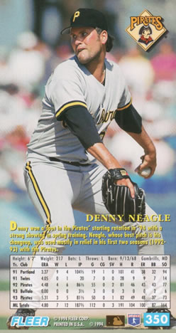 1994 Fleer Extra Bases #350 Denny Neagle Back