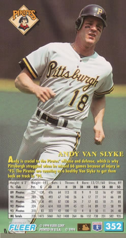 1994 Fleer Extra Bases #352 Andy Van Slyke Back