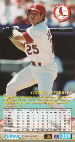 1994 Fleer Extra Bases #359 Gregg Jefferies Back
