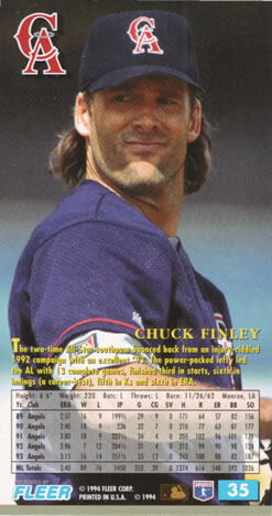 1994 Fleer Extra Bases #35 Chuck Finley Back