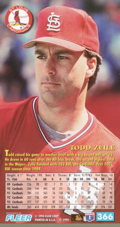 1994 Fleer Extra Bases #366 Todd Zeile Back