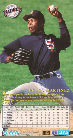 1994 Fleer Extra Bases #375 Pedro Martinez Back
