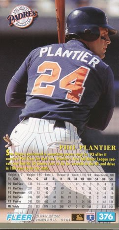 1994 Fleer Extra Bases #376 Phil Plantier Back