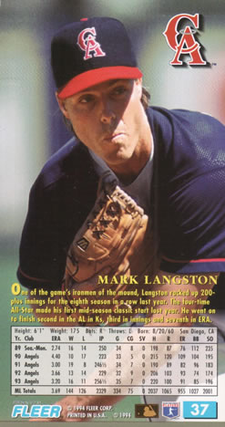 1994 Fleer Extra Bases #37 Mark Langston Back