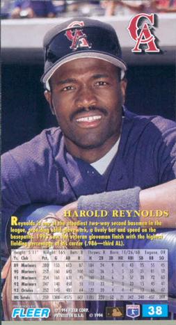 1994 Fleer Extra Bases #38 Harold Reynolds Back