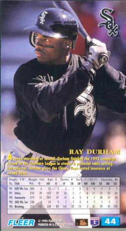 1994 Fleer Extra Bases #44 Ray Durham Back