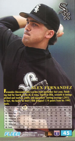 1994 Fleer Extra Bases #45 Alex Fernandez Back