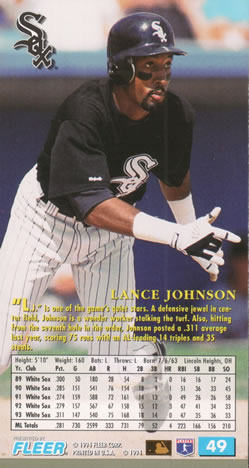 1994 Fleer Extra Bases #49 Lance Johnson Back