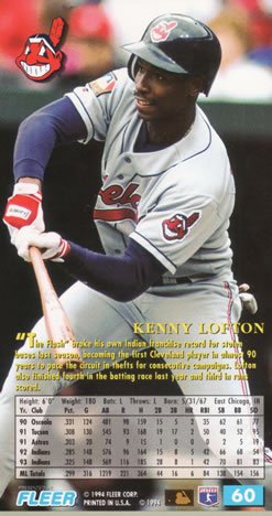 1994 Fleer Extra Bases #60 Kenny Lofton Back