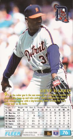 1994 Fleer Extra Bases #76 Gene Harris Back
