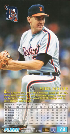 1994 Fleer Extra Bases #78 Mike Moore Back